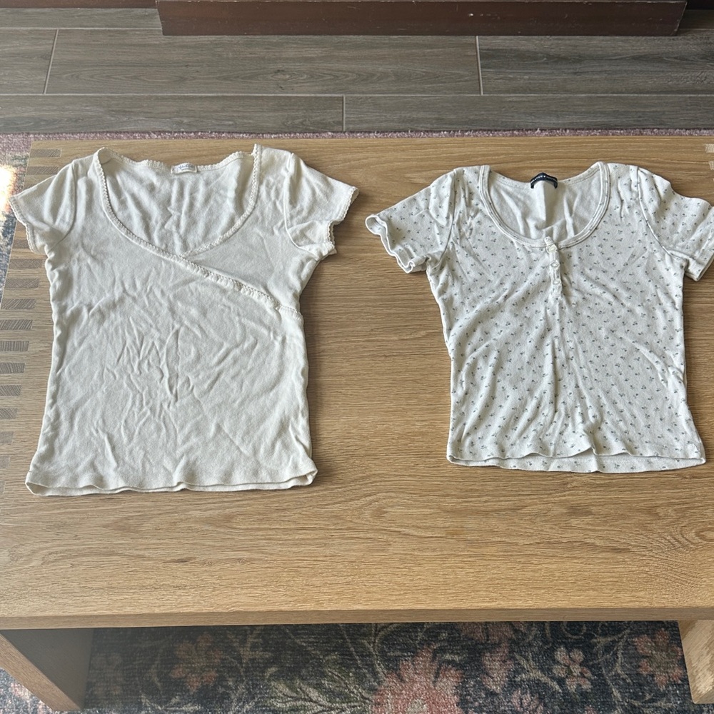 Set of Two White Short-Sleeve Knit Tops